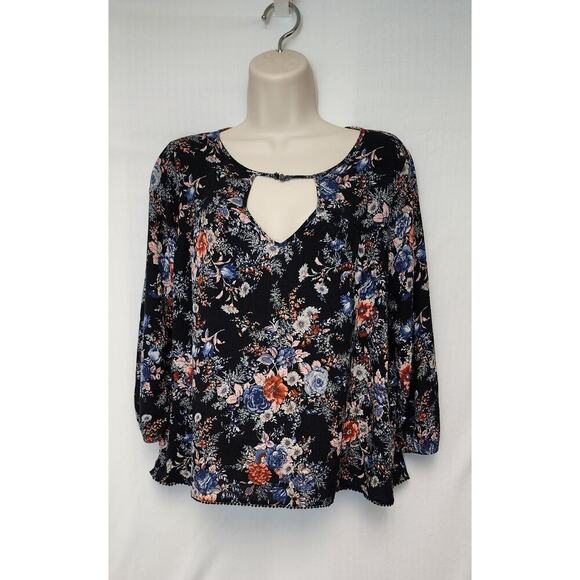 American Eagle Outfitters 3/4 Balloon Sleeve Keyhole Neck Floral S/P - Picture 2 of 8